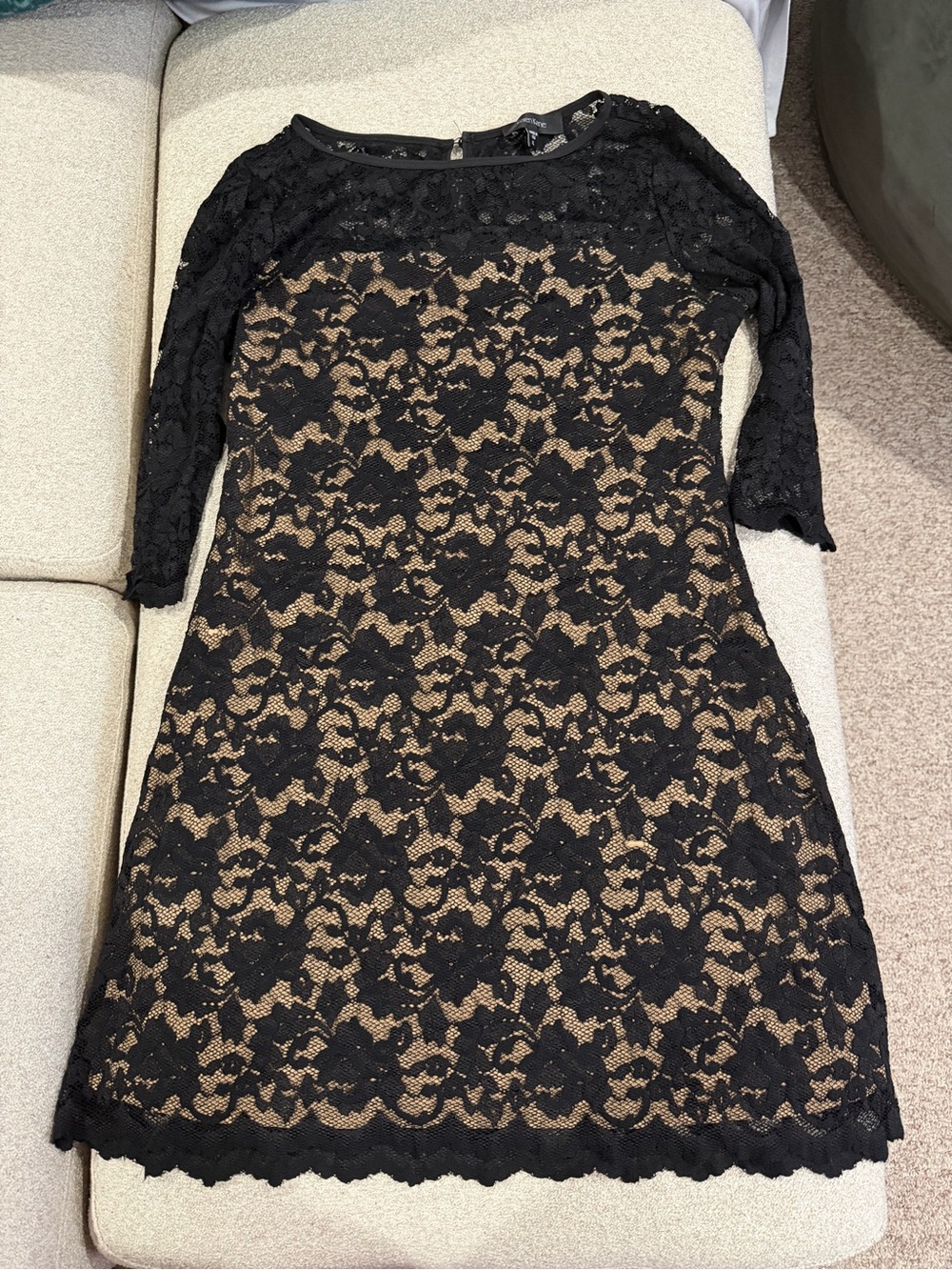 Karen Kane Black Lace Overlay Dress with Nude Lining
